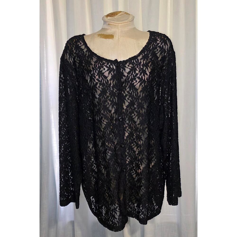 Vintage Carole Little Floral Black Lace Cardigan Size 3X Whimsi goth Coquette